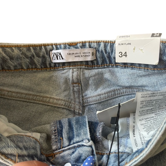 Zara Slim Flare Split Leg Denim Jeans - Picture 9 of 9